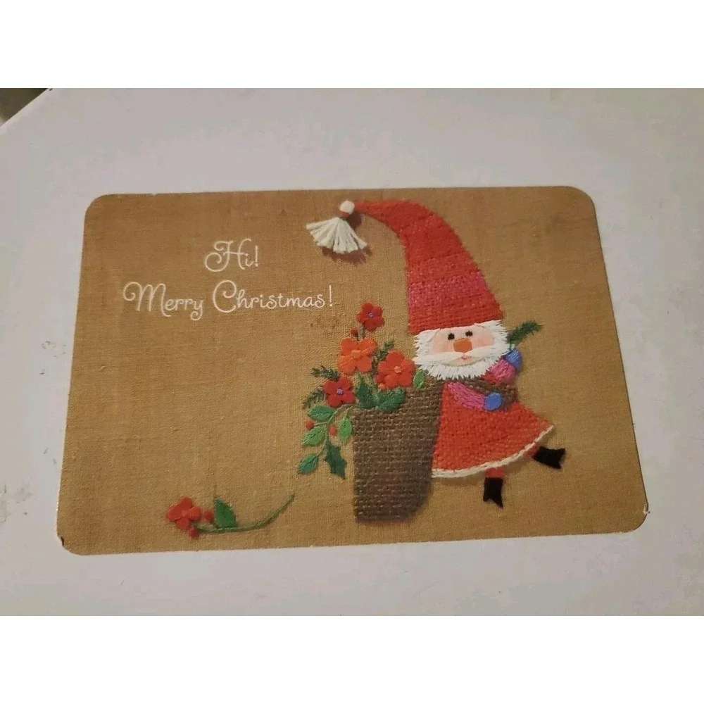Continental Postcard Hi Merry Christmas Santa Claus Knitting